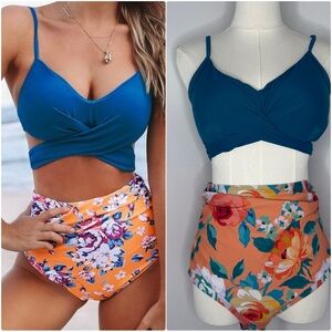 Beaublisssi Women’s Two-Piece Swimsuit Set High-Waisted Bottoms Top Size Large